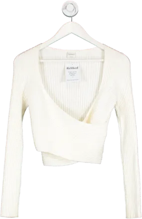 Abercrombie & Fitch Cream Cross Over Ribbed Knit Top UK S