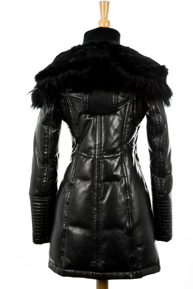 Adelyna Leather Coat With Fur Trim