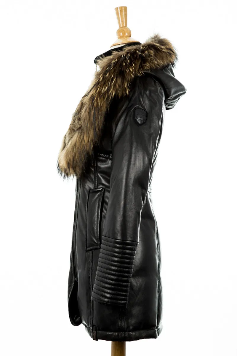 Adelyna Leather Coat With Fur Trim