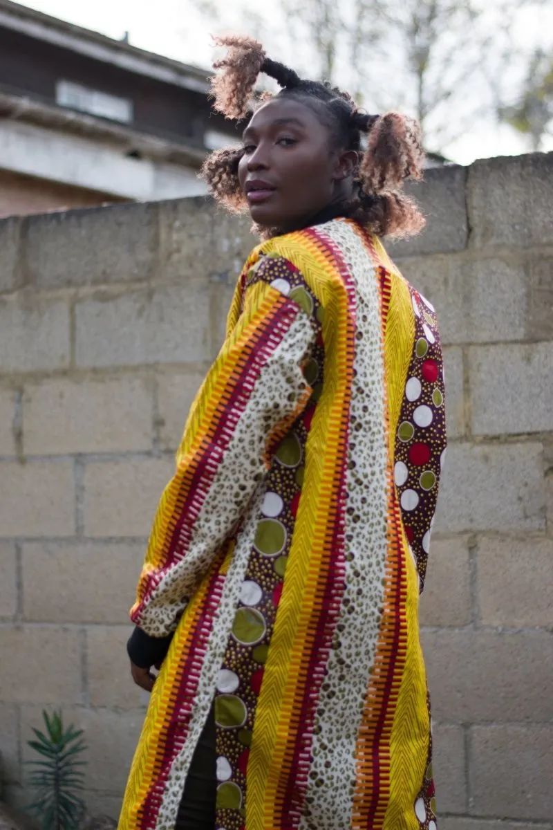 African Trench Coat in Orange Ankara Print - Festival Clothing