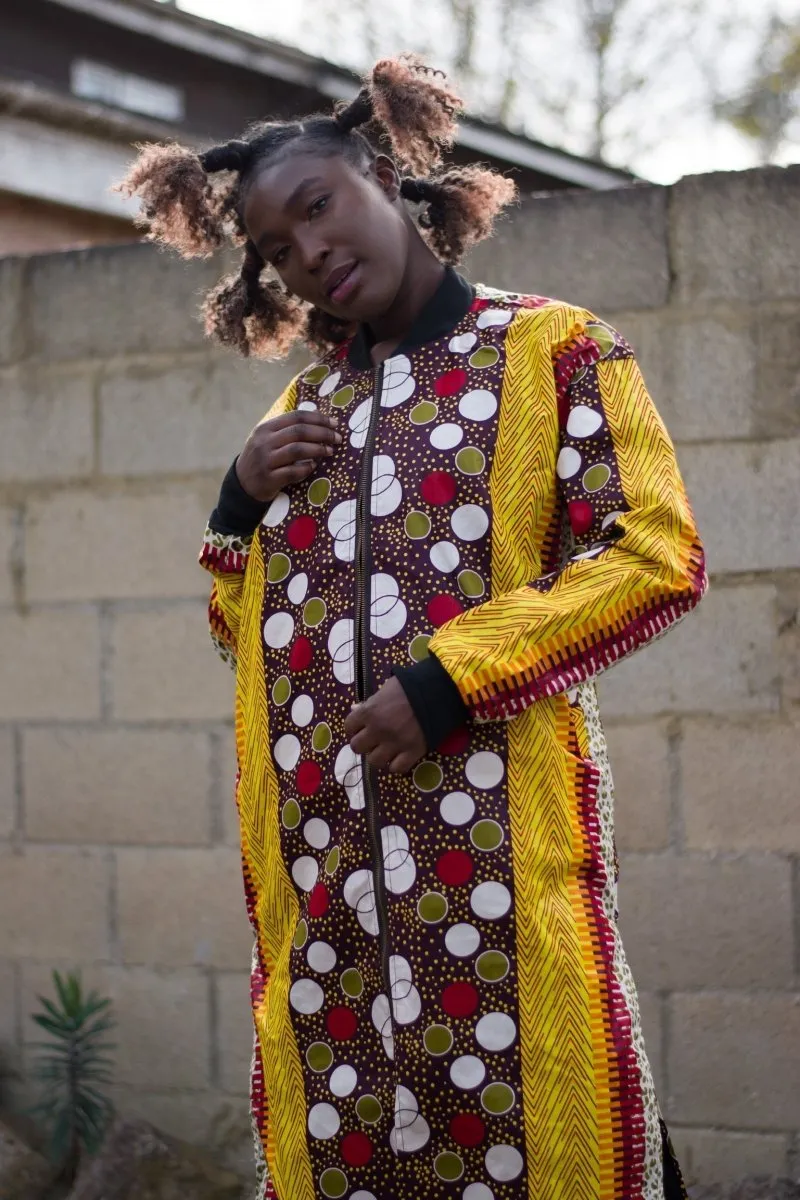 African Trench Coat in Orange Ankara Print - Festival Clothing