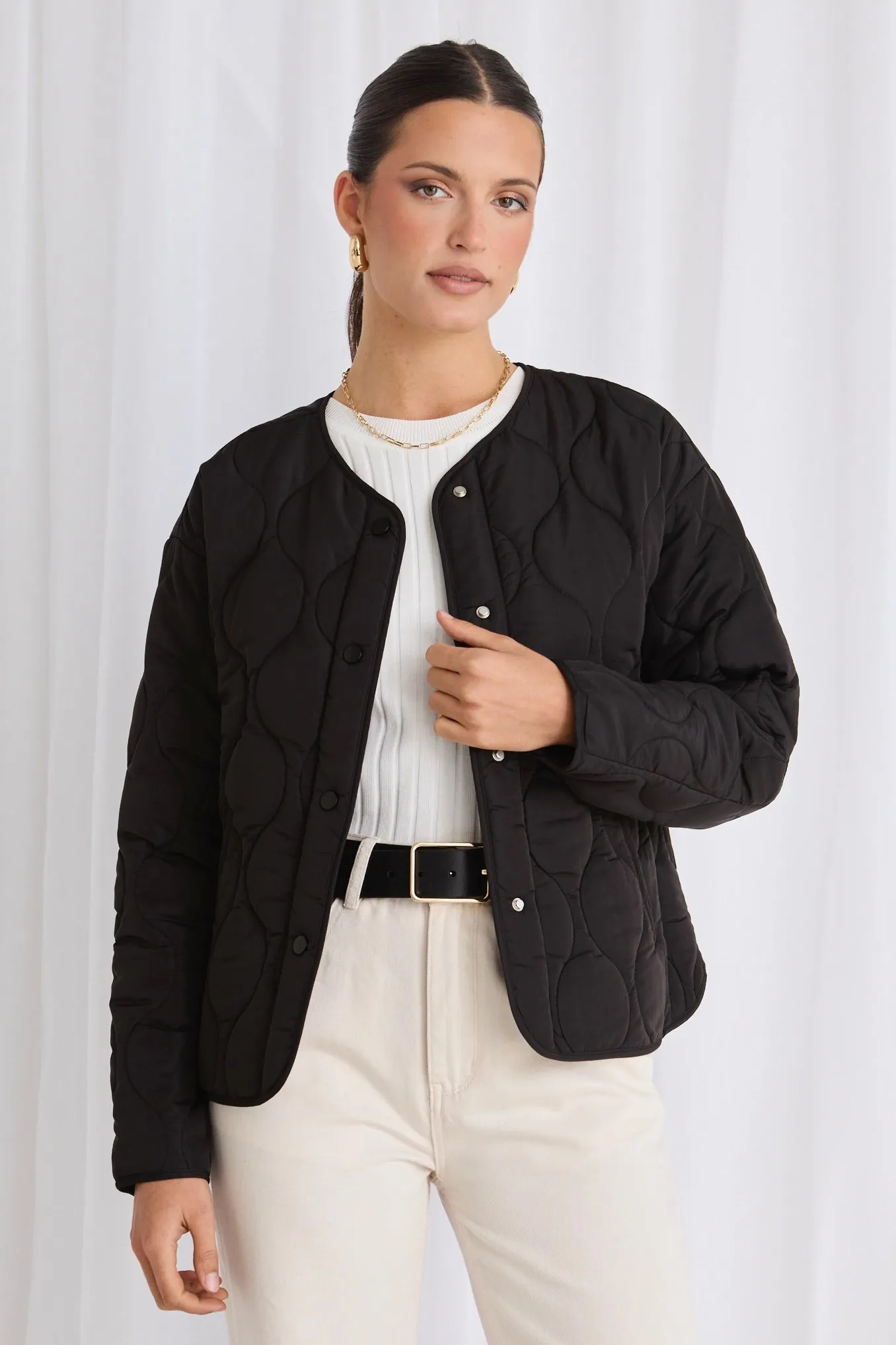 Apex Black Collarless Puffer Jacket