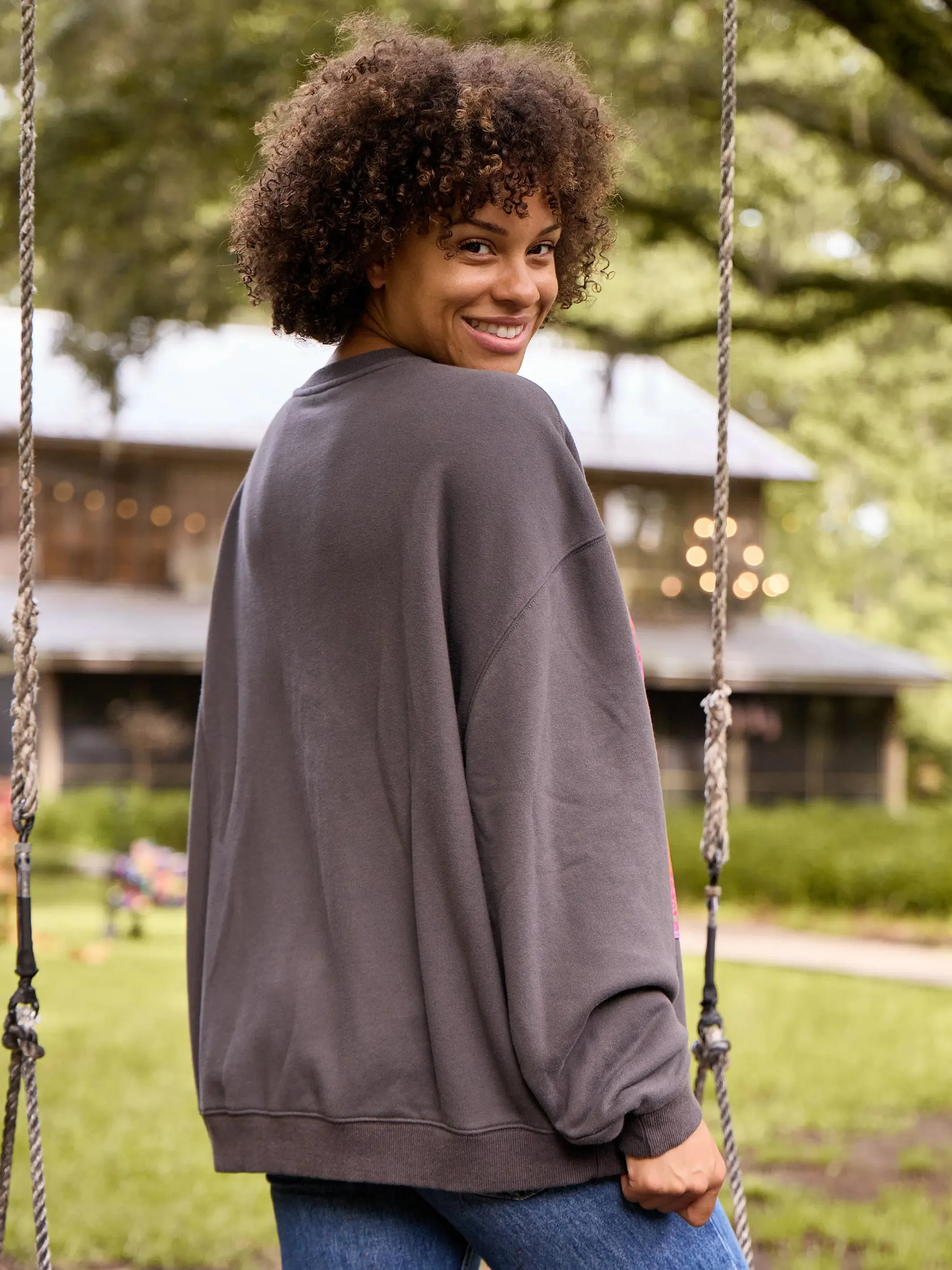 Applique Pullover Sweatshirt - Charcoal Rainbow