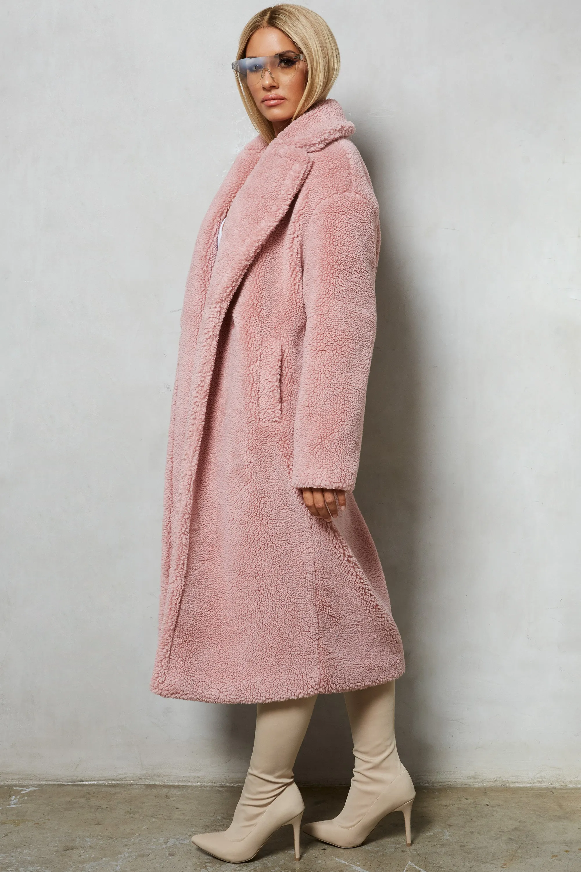 Bear Oversized Boyfriend Coat in Blush