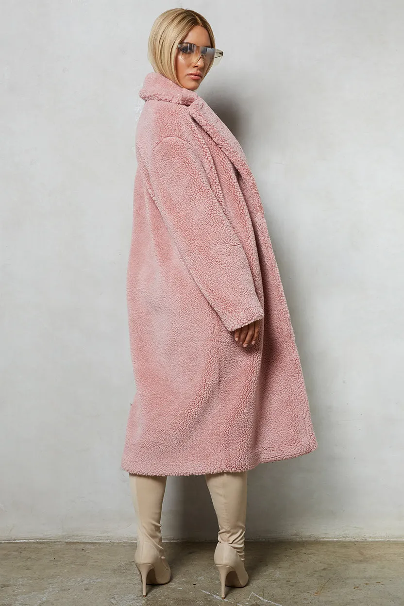 Bear Oversized Boyfriend Coat in Blush