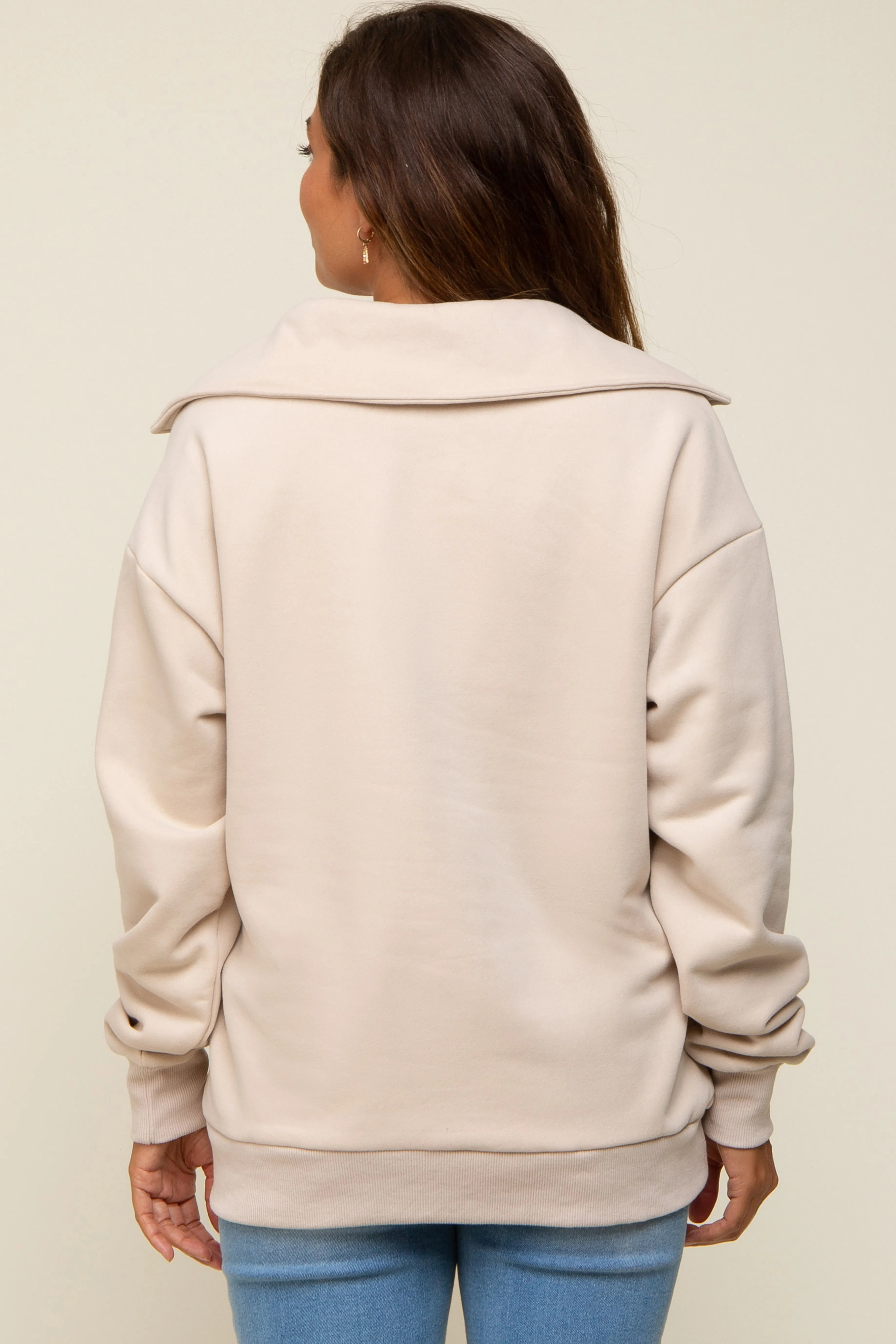 Beige Collared Maternity Pullover