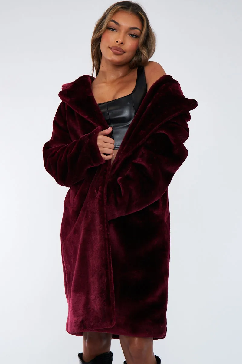 Berry Mid Length Faux Fur Coat - North