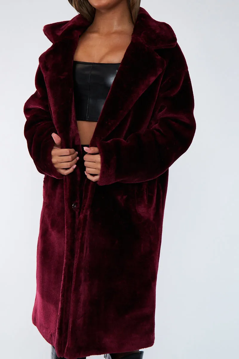 Berry Mid Length Faux Fur Coat - North