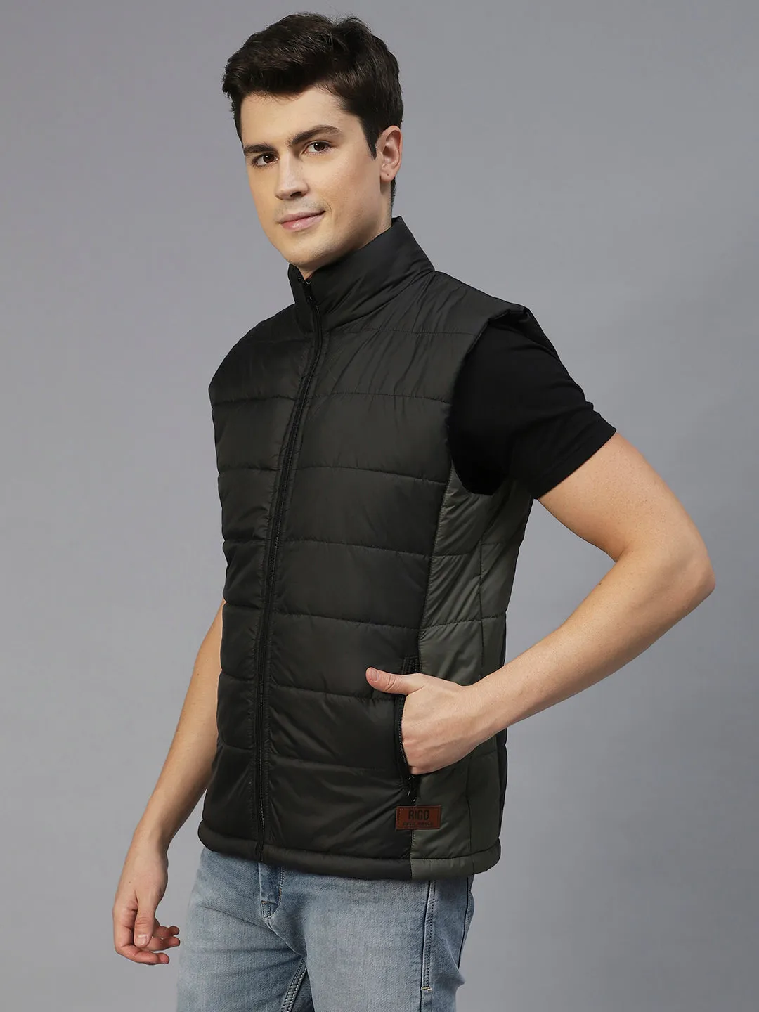 Black Colorblock Sleeveless Puffer Jacket