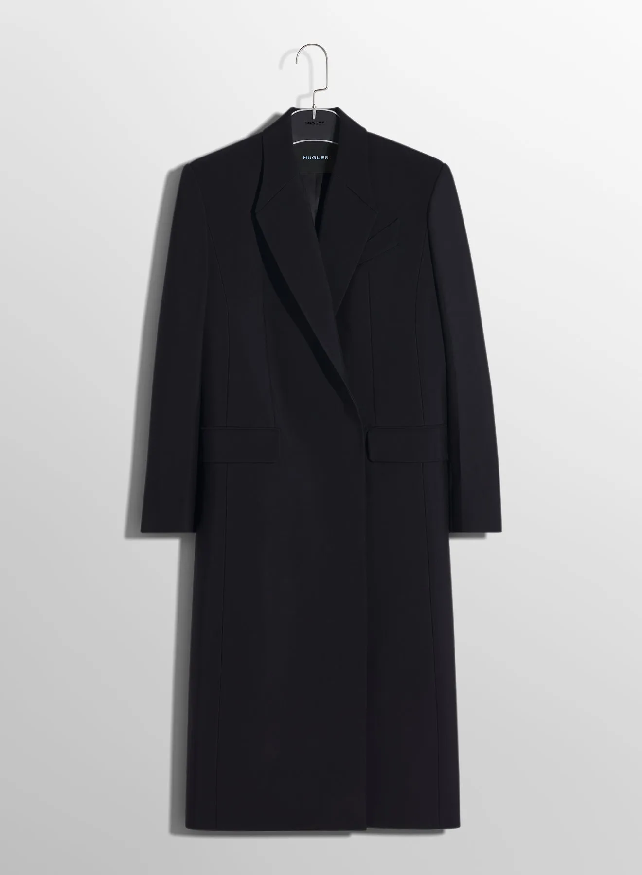 black single-breasted wool coat