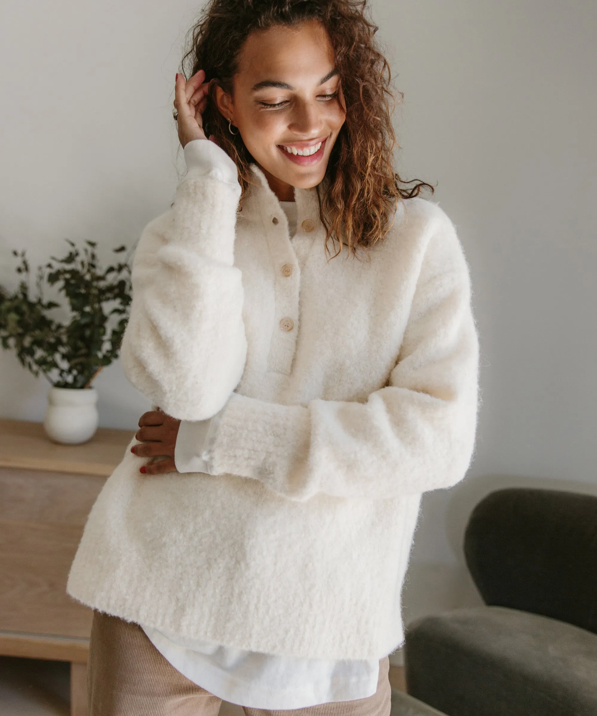 Boucle Button Pullover