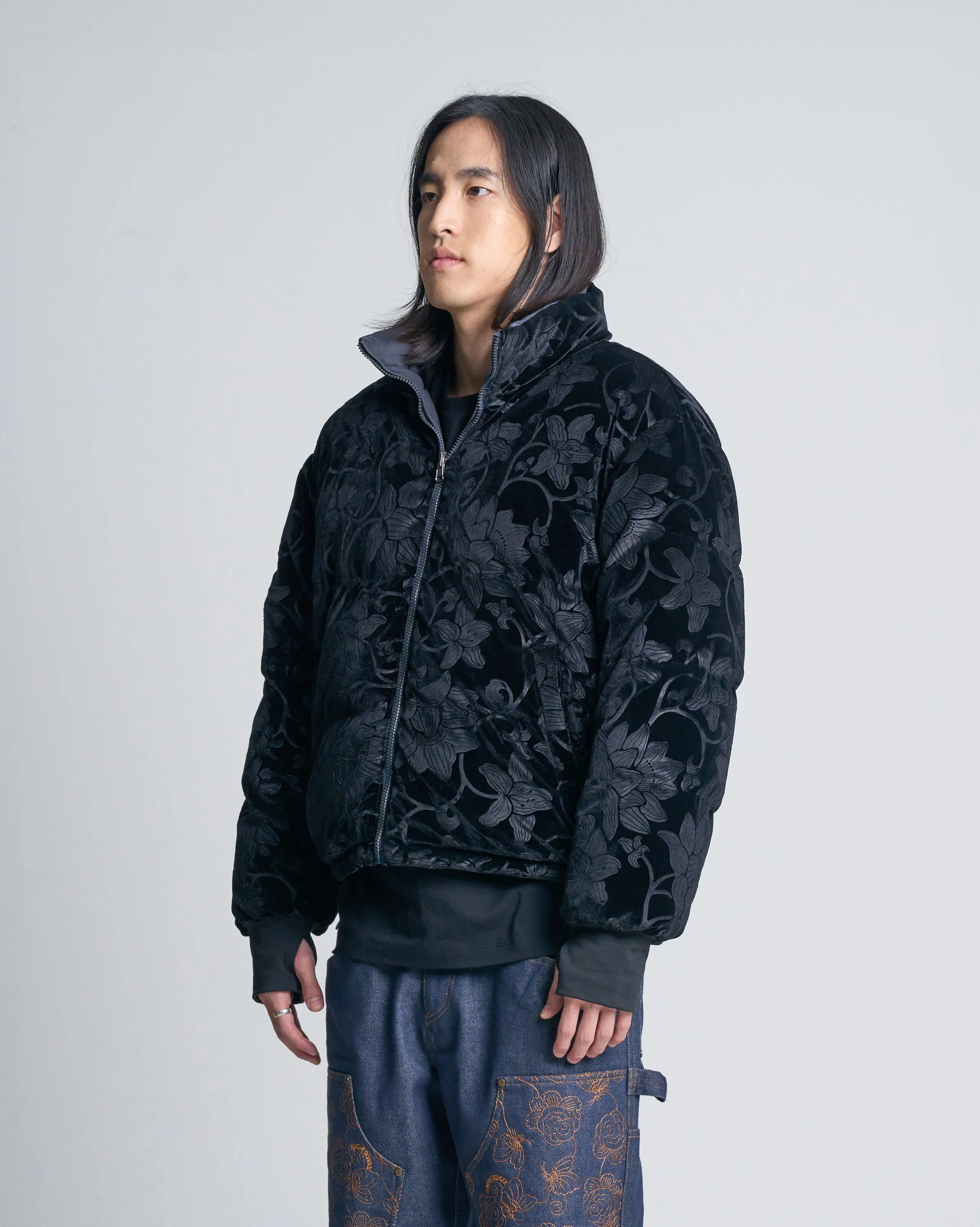 Cozy Charcoal Burnout Pottery Print Puffer Jacket