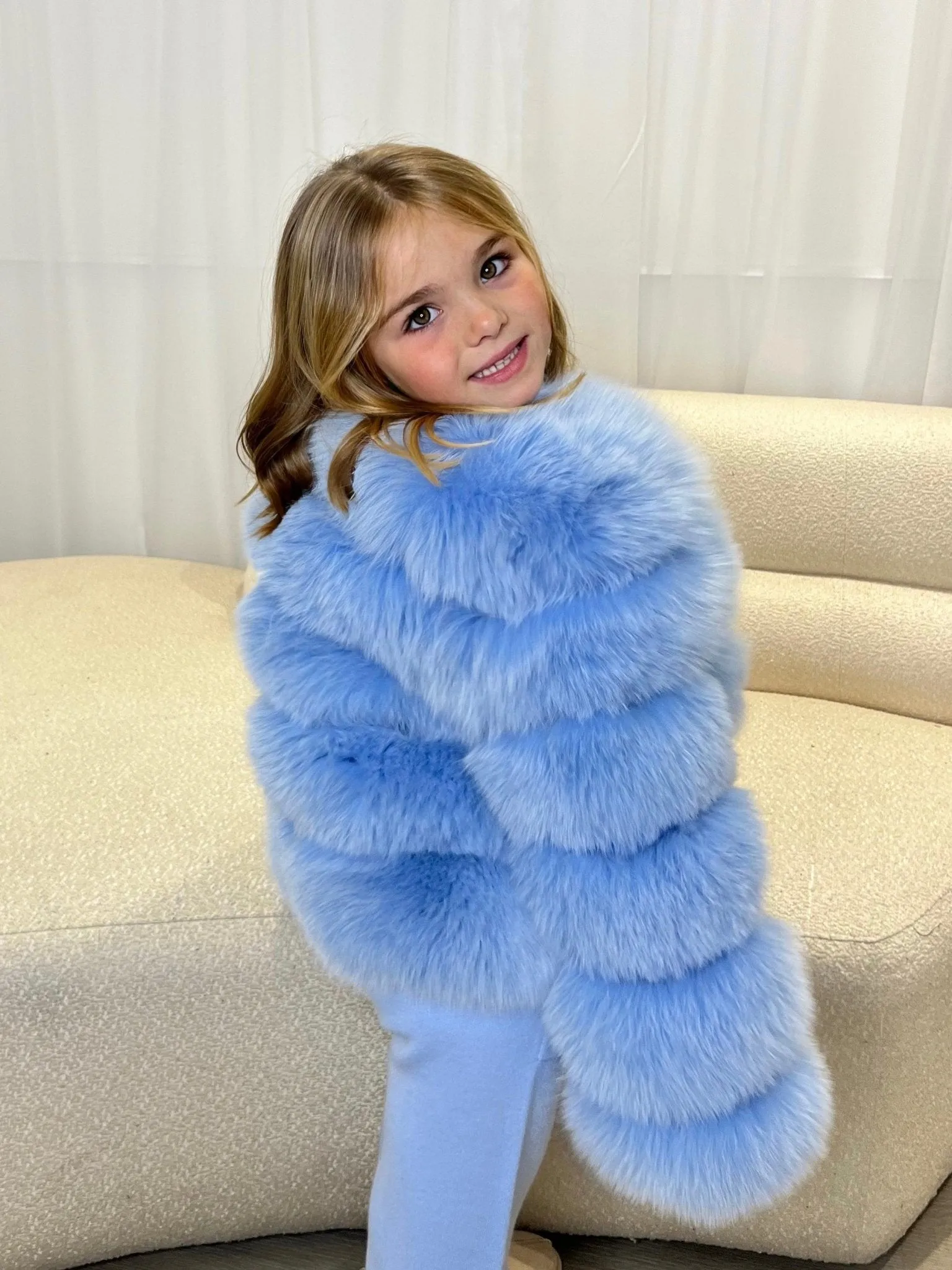 Childrens Baby Blue Luxury Fur Coat