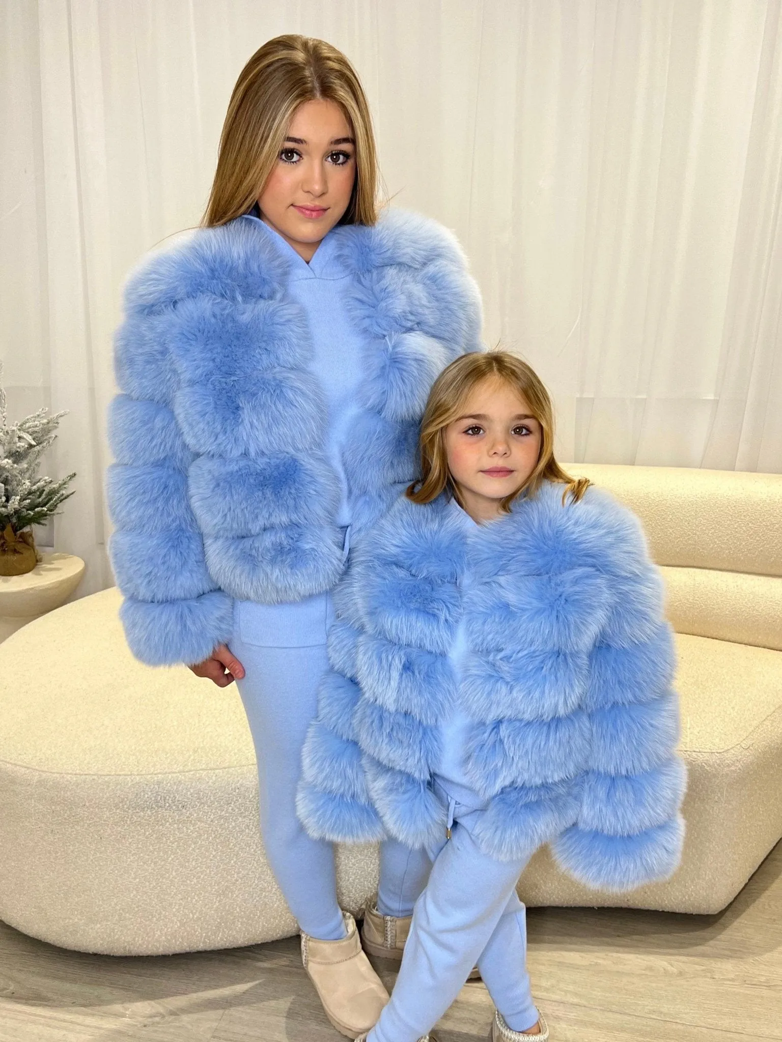 Childrens Baby Blue Luxury Fur Coat