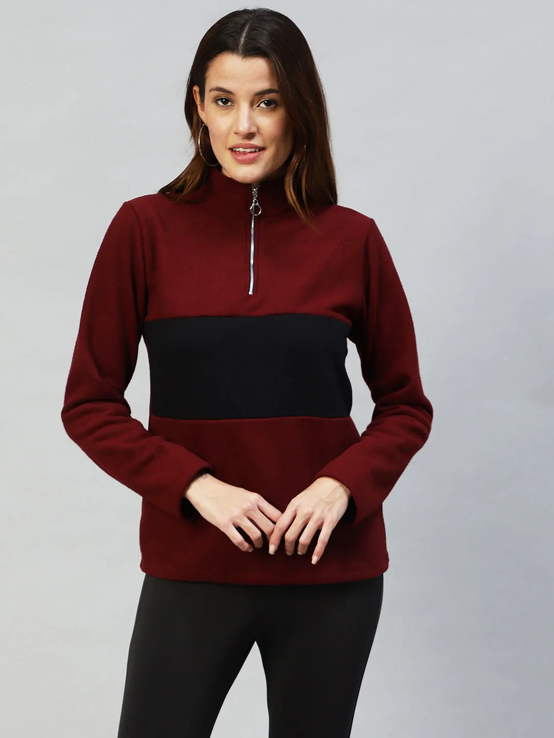 Colorblock High Neck Sweatshirt