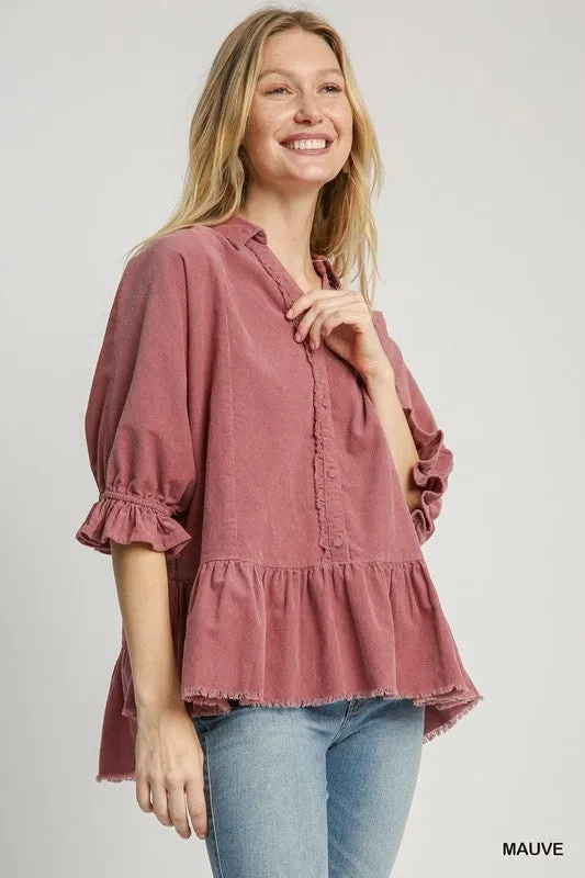 Corduroy Half Button Down Top