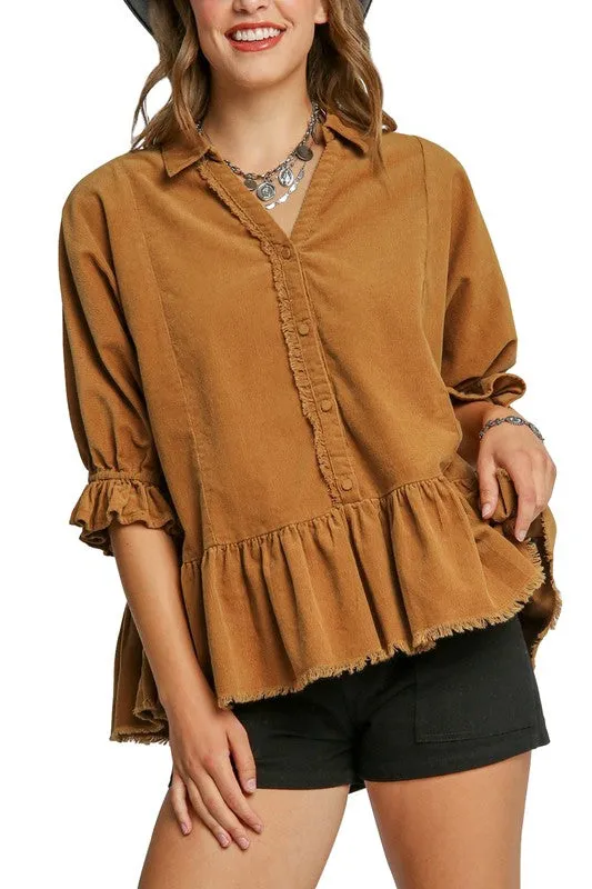 Corduroy Half Button Down Top