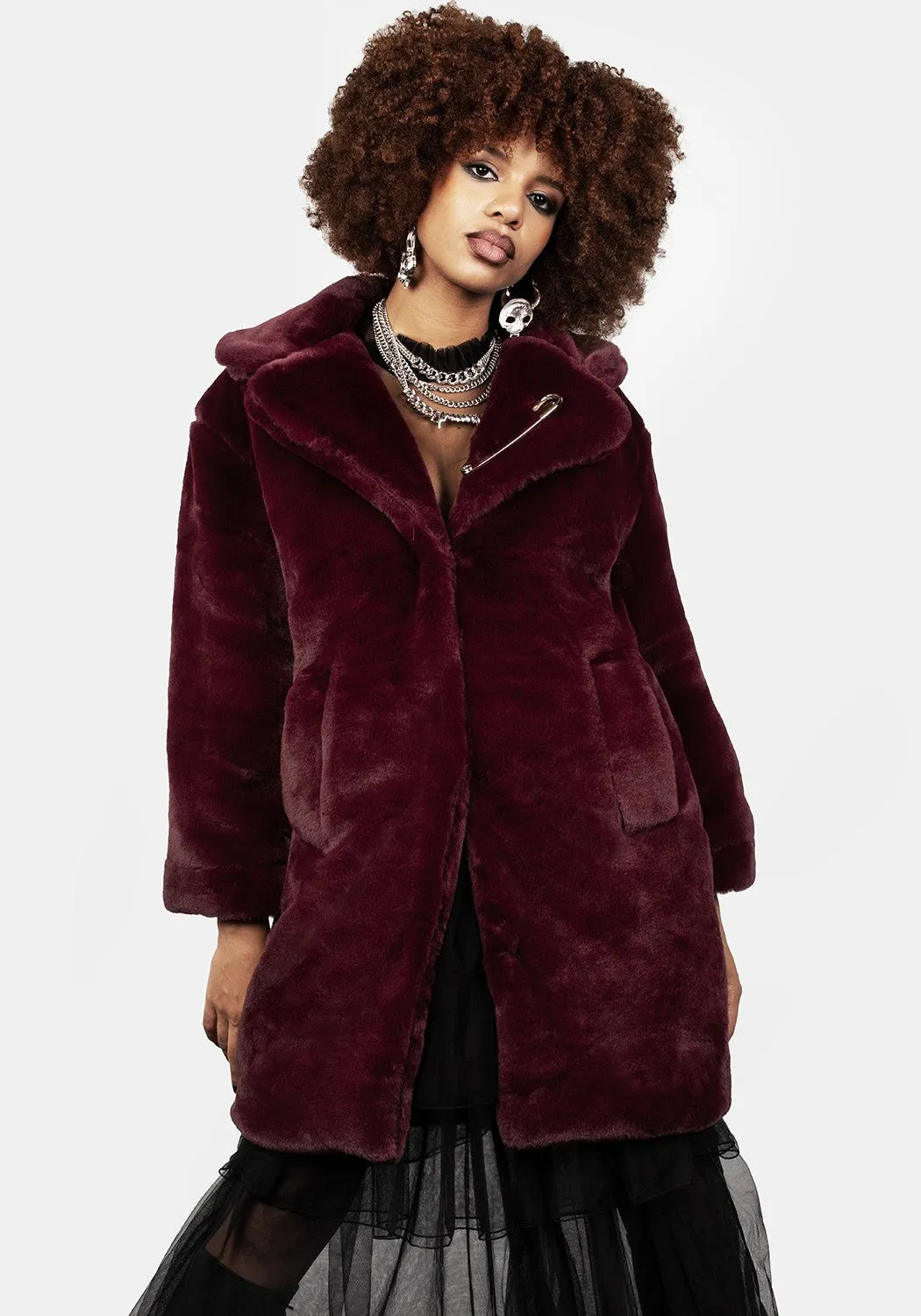 Creature Oversized Fur Coat - Plum