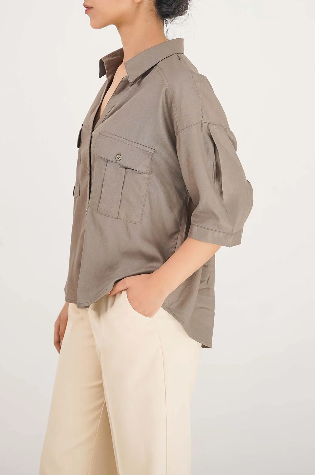 CROP BUTTON DOWN SHIRT