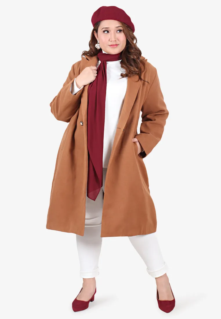 Doha Double Breasted Long Coat - Burgundy