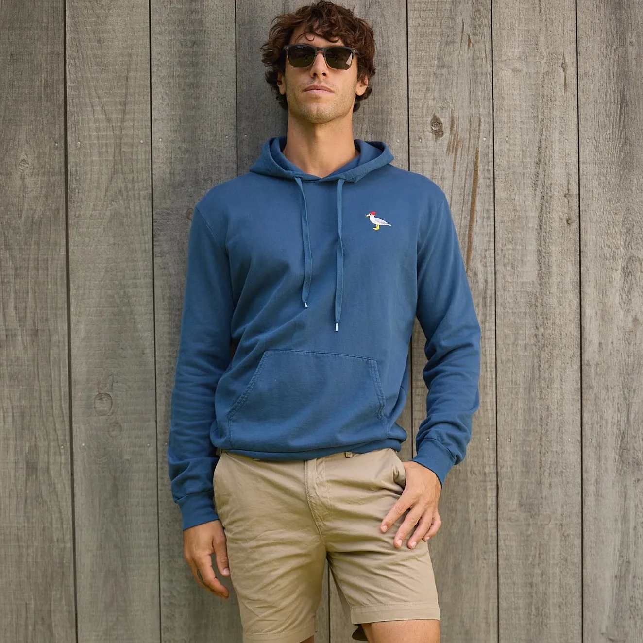 Embroidered Seagull Pullover, Blue Steel