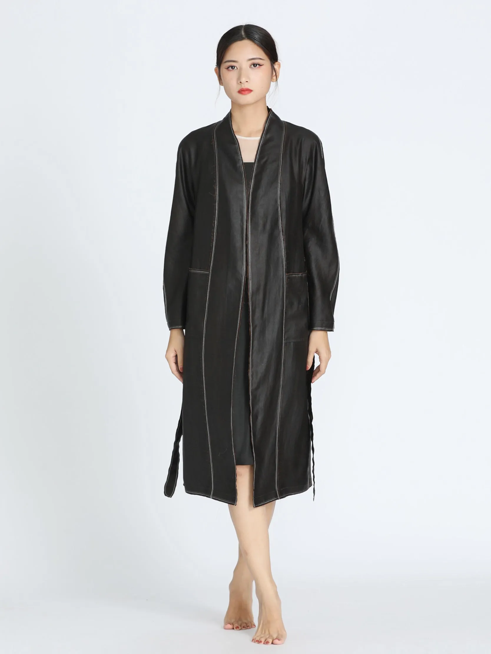 Gambiered Guangdong Habotai Silk Trench Coat