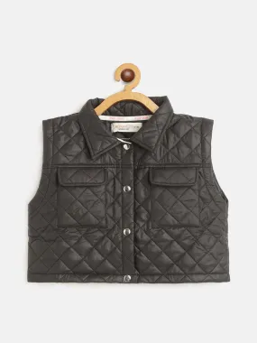 Girls Black Sleeveless Puffer Crop Jacket