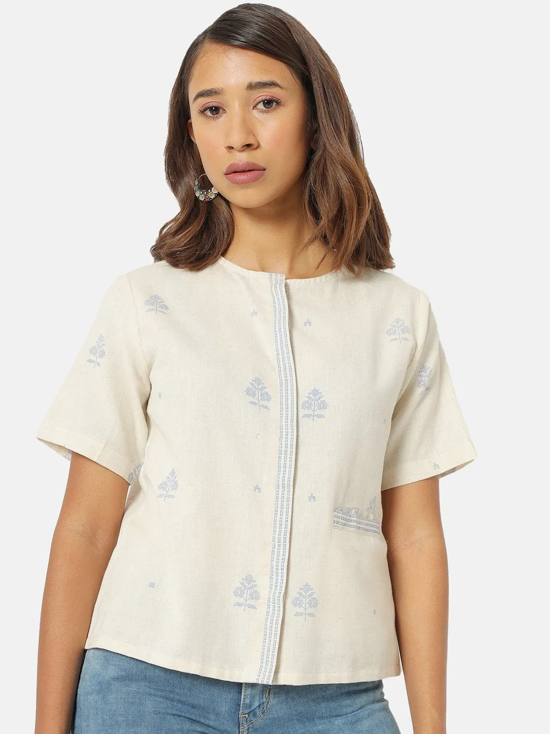 Jamdani Button-Down Top