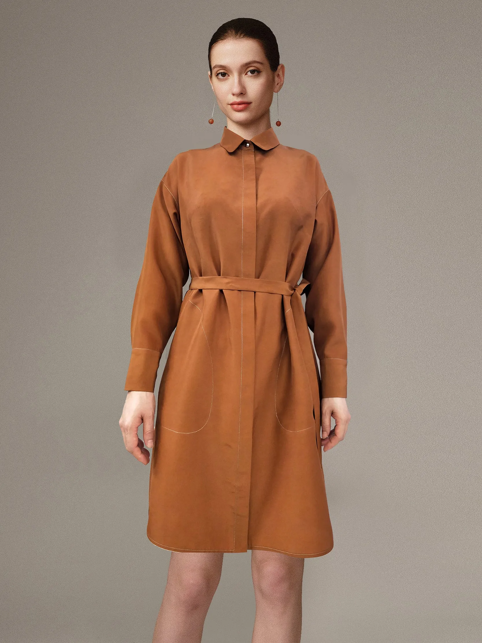 Light Color Unvarnished-mud TANGY SILK Trench Coat