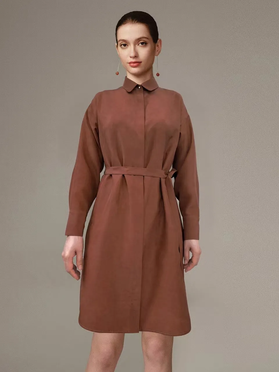 Light Color Unvarnished-mud TANGY SILK Trench Coat