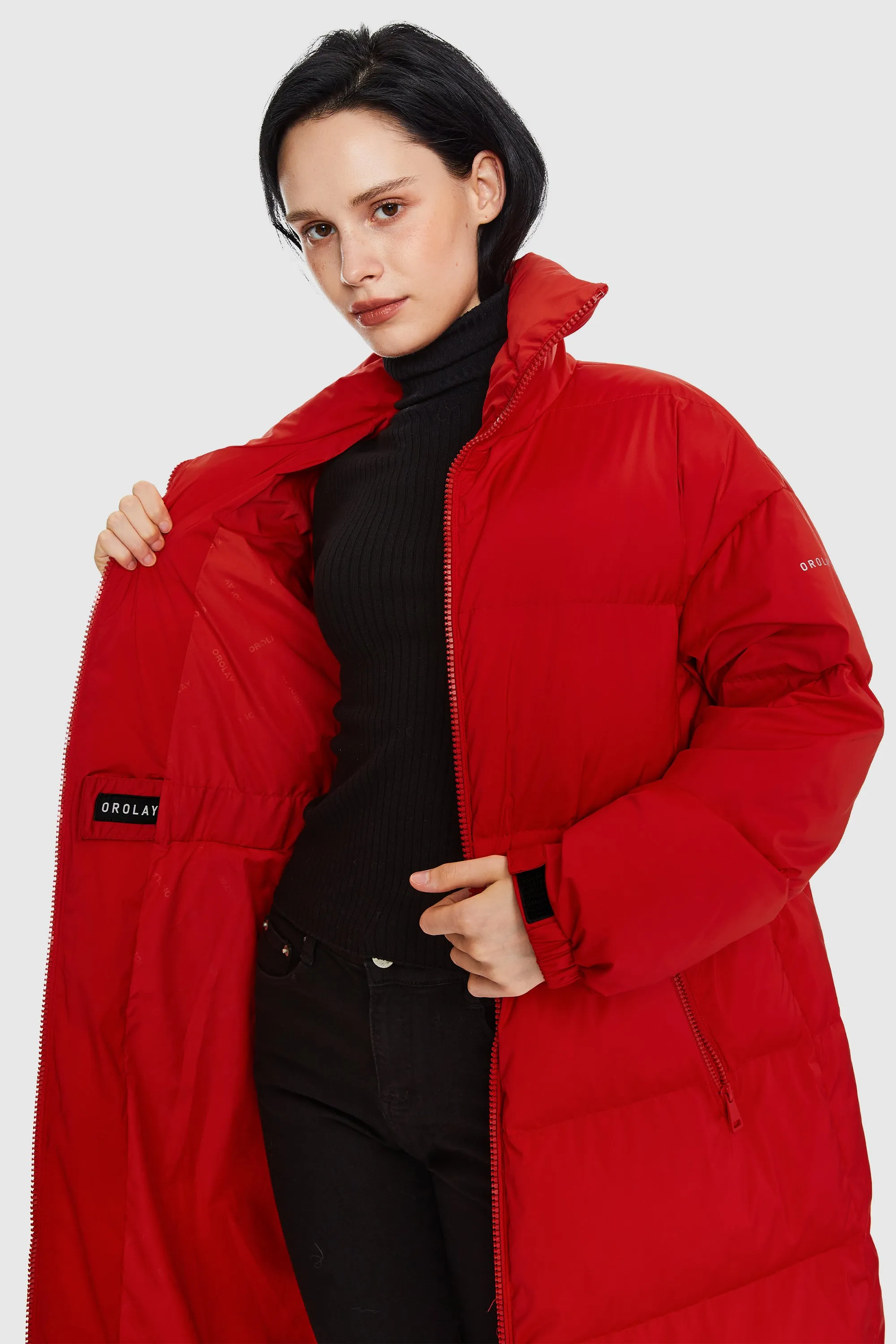 Long Puffer Jacket with Velcro Belt