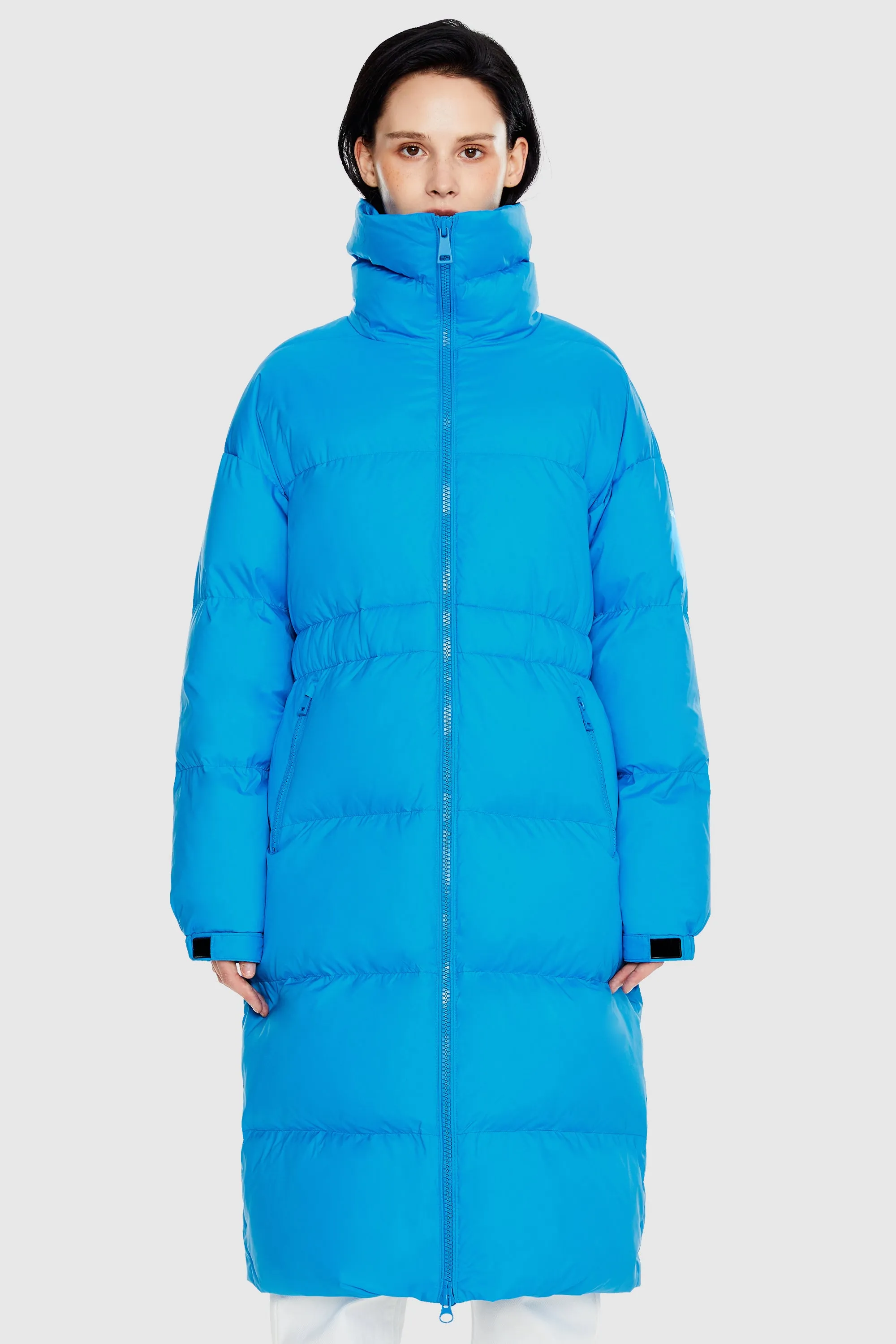 Long Puffer Jacket with Velcro Belt