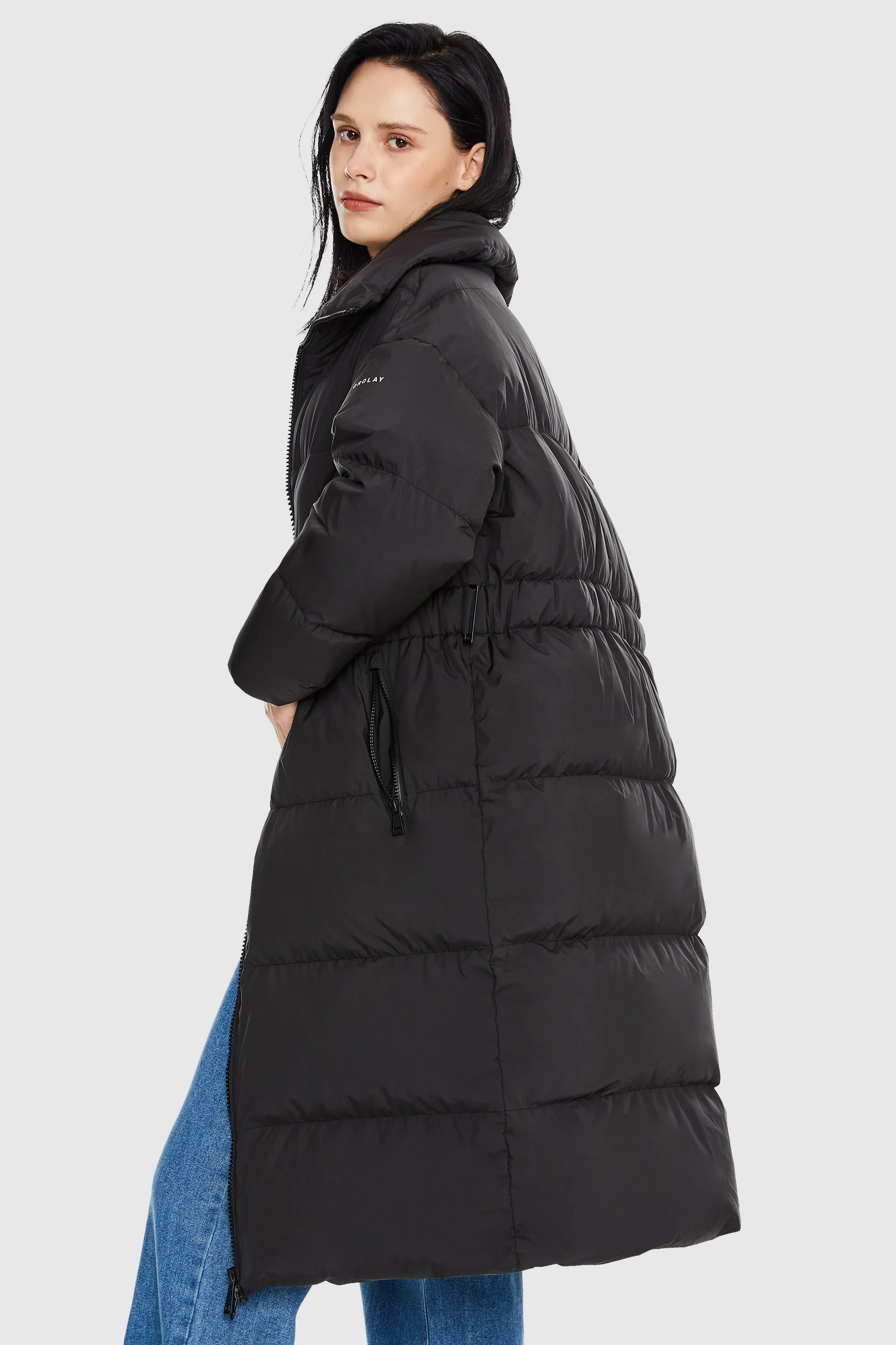 Long Puffer Jacket with Velcro Belt