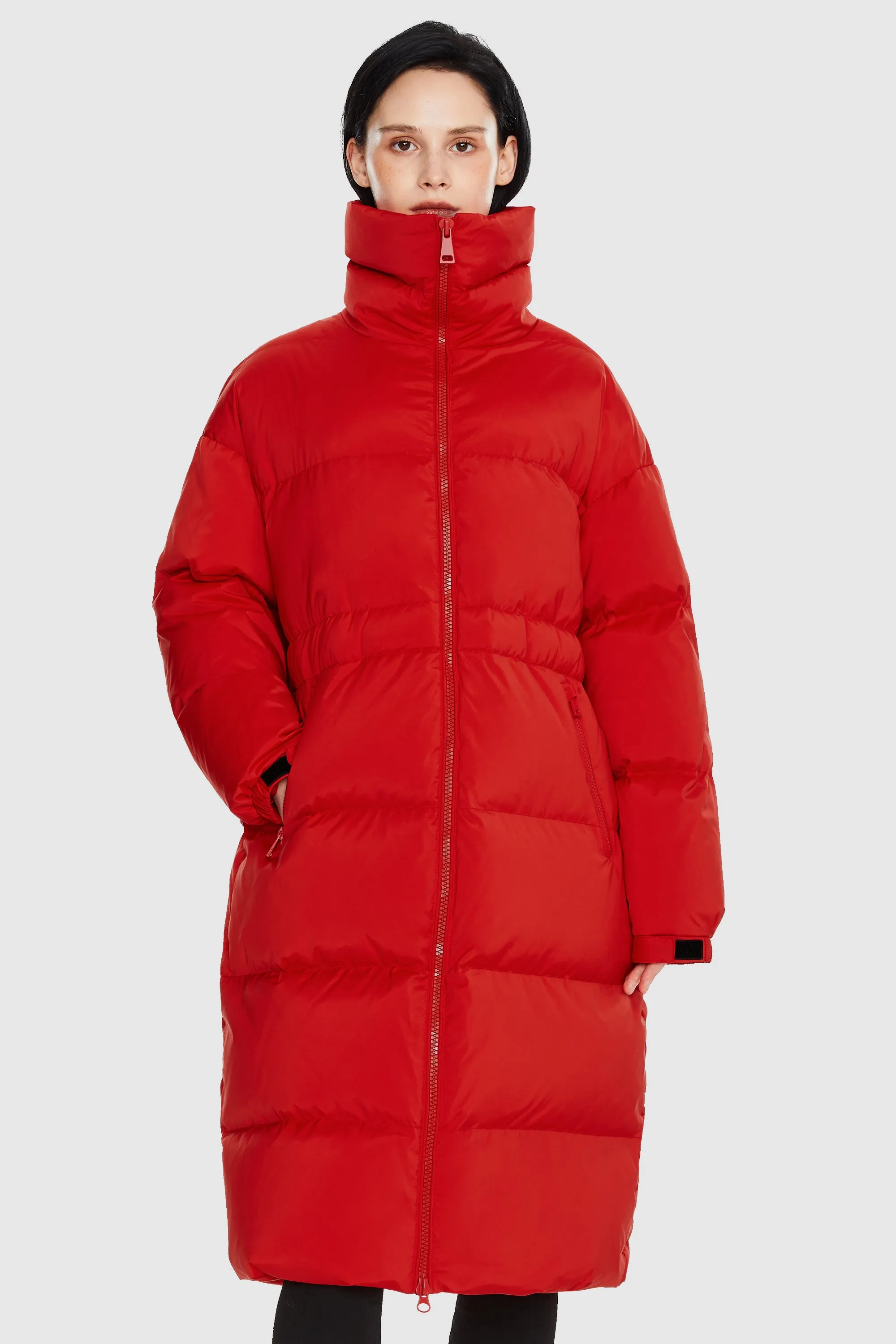 Long Puffer Jacket with Velcro Belt