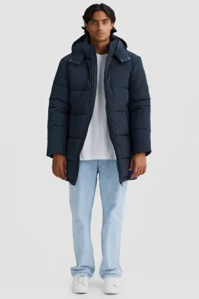 Longline French Navy Puffer Jacket