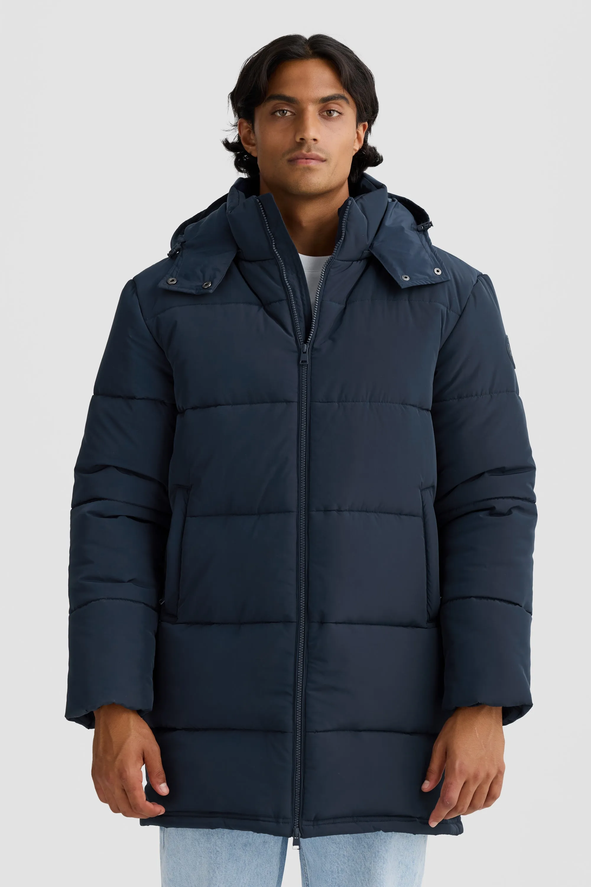 Longline French Navy Puffer Jacket