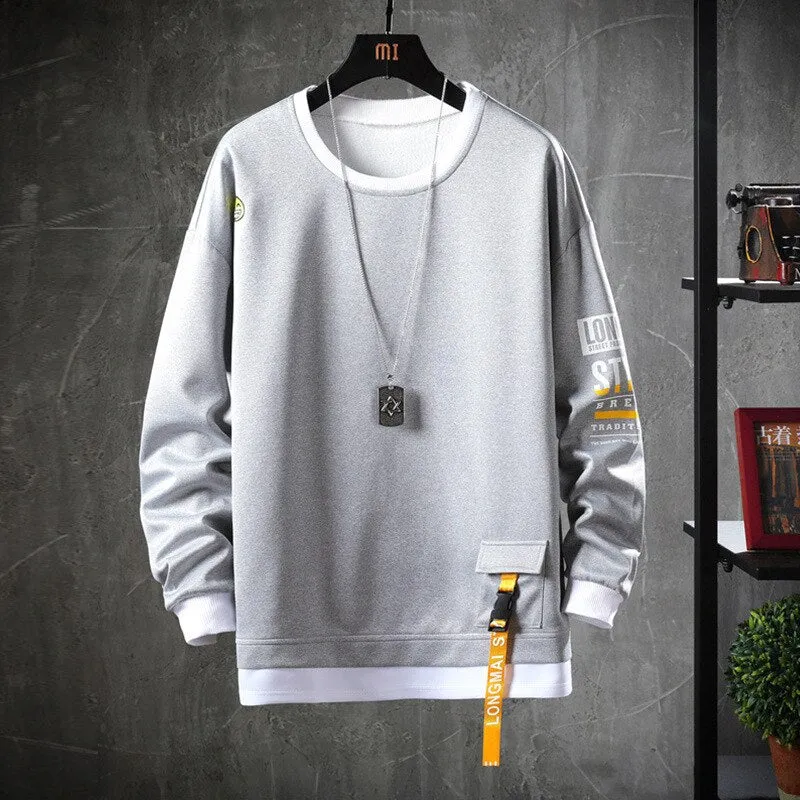 Sure, here is an optimized title for the e-commerce product:

Longmai Premium Cotton Block-Color Crewneck Sweatshirt for Men