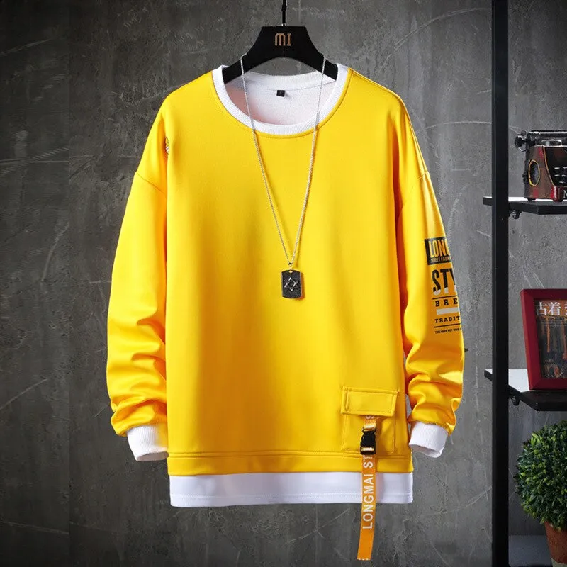 Sure, here is an optimized title for the e-commerce product:

Longmai Premium Cotton Block-Color Crewneck Sweatshirt for Men