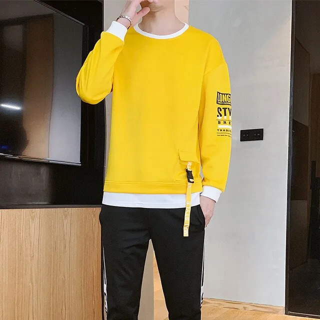 Sure, here is an optimized title for the e-commerce product:

Longmai Premium Cotton Block-Color Crewneck Sweatshirt for Men