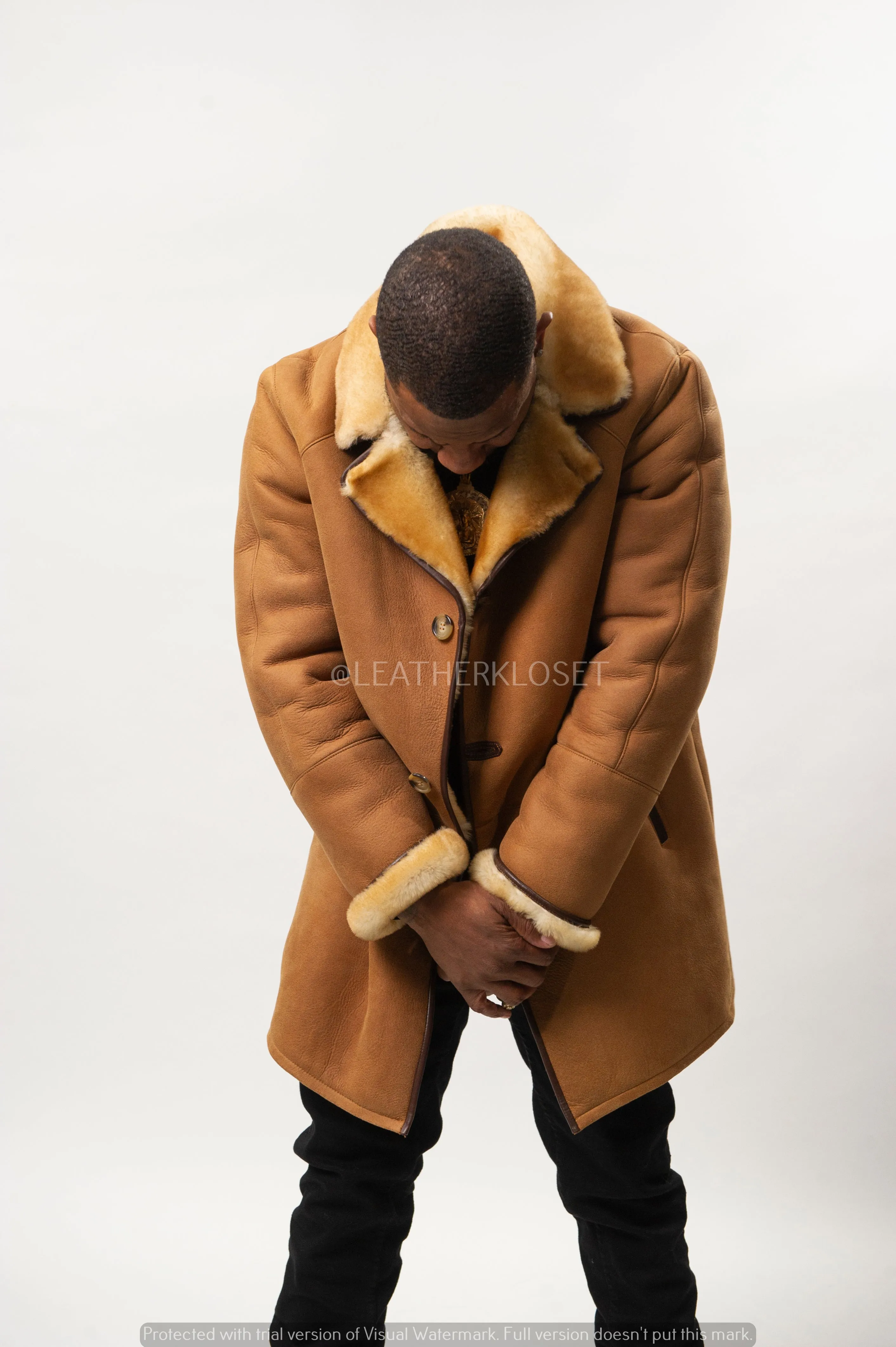 Men's Sheepskin Shearling Car Coat [Tan]