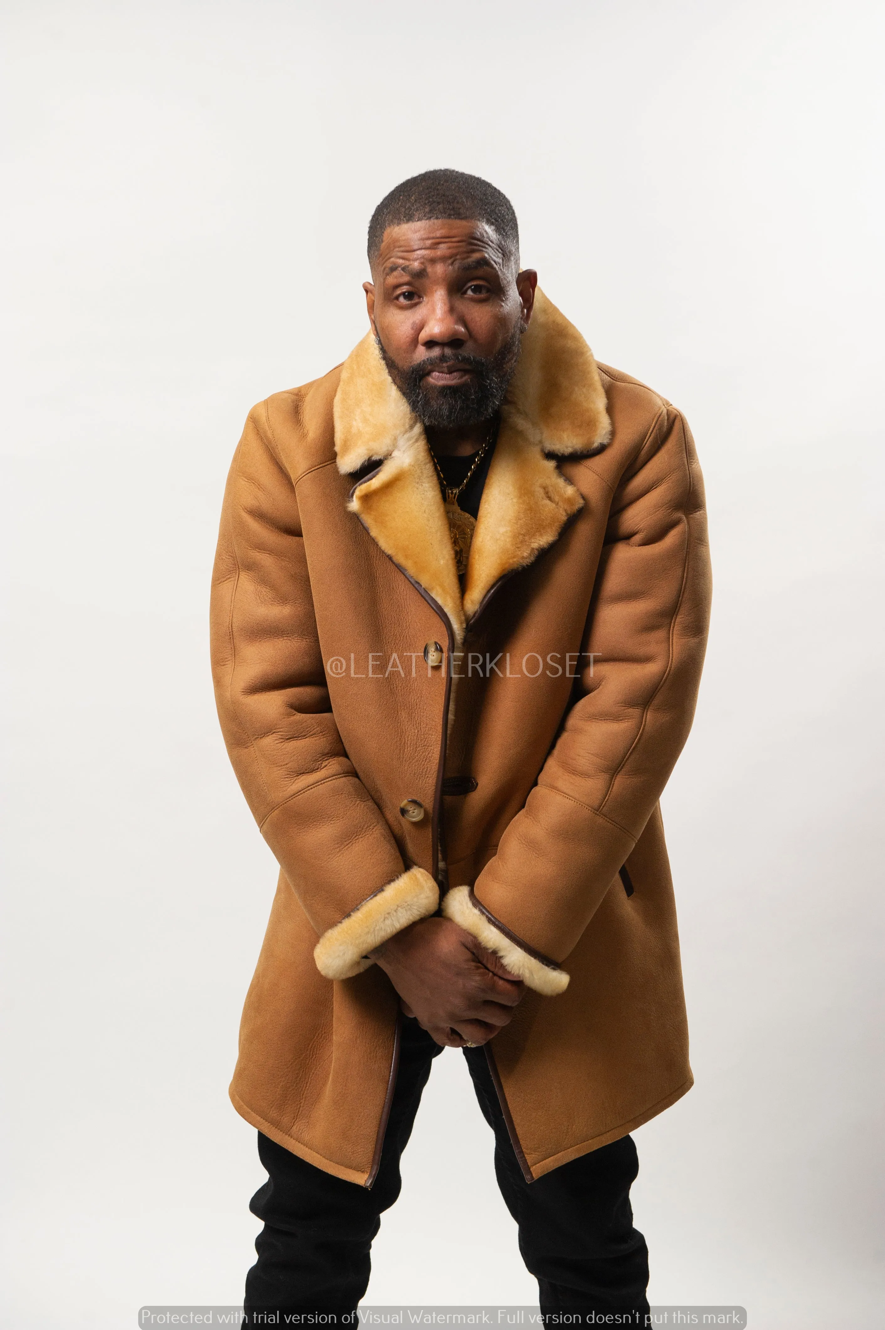 Men's Sheepskin Shearling Car Coat [Tan]