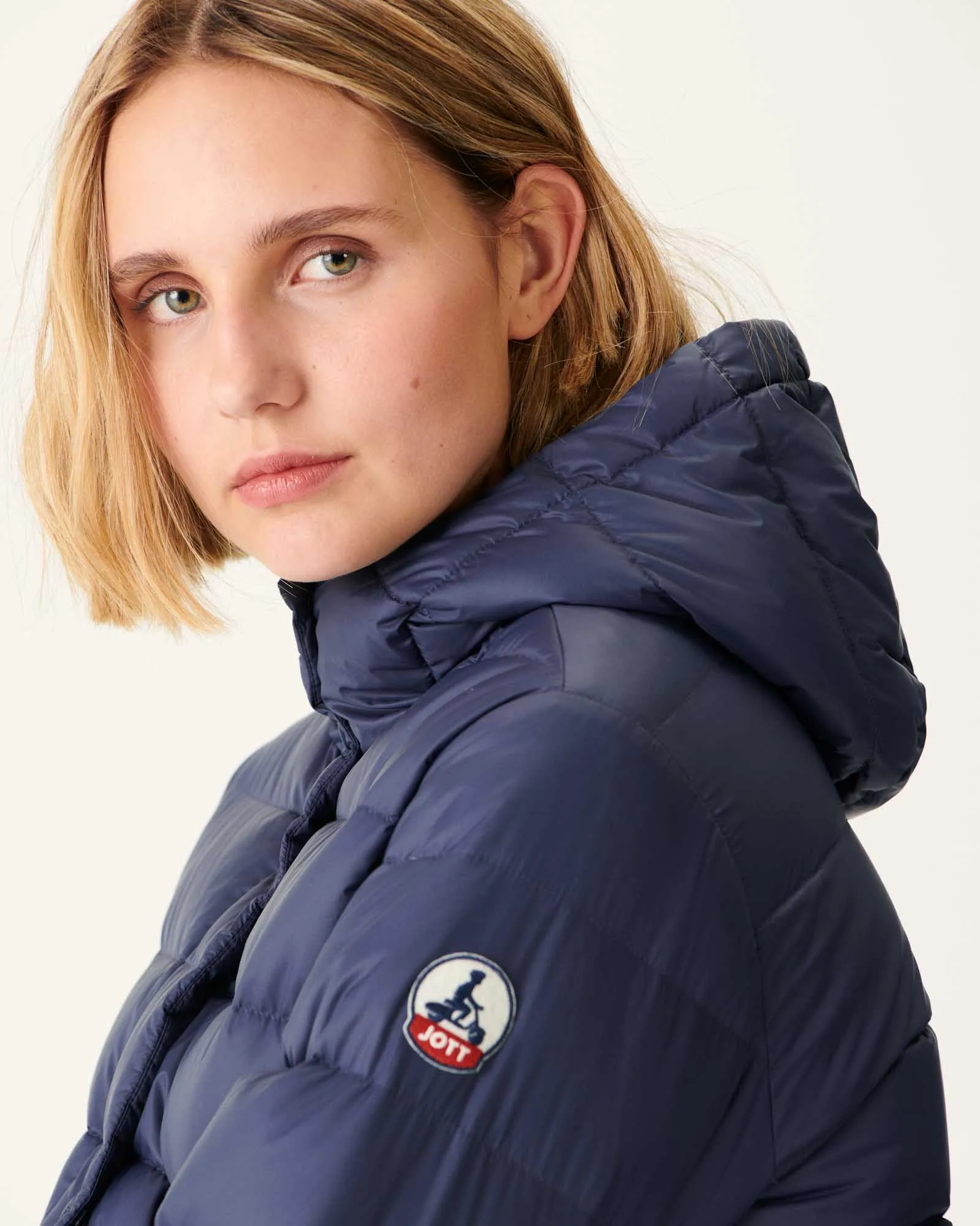 Navy Jane straight hooded puffer jacket