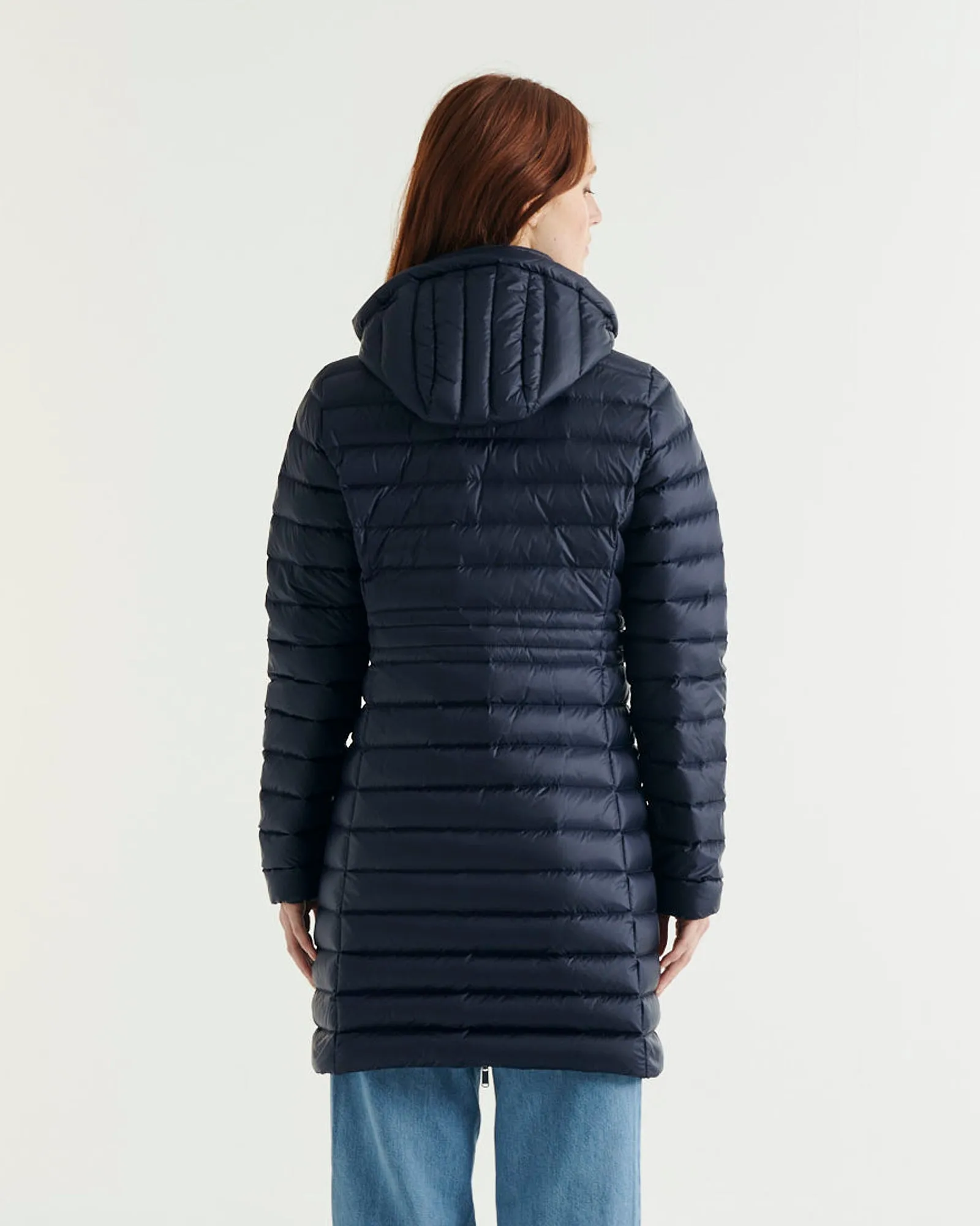 Navy Vero long hooded puffer jacket