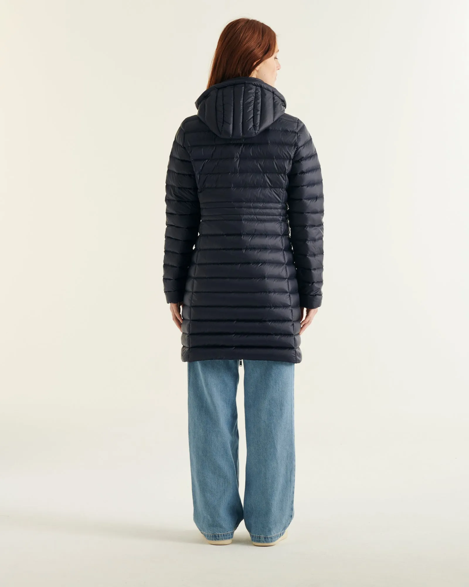 Navy Vero long hooded puffer jacket