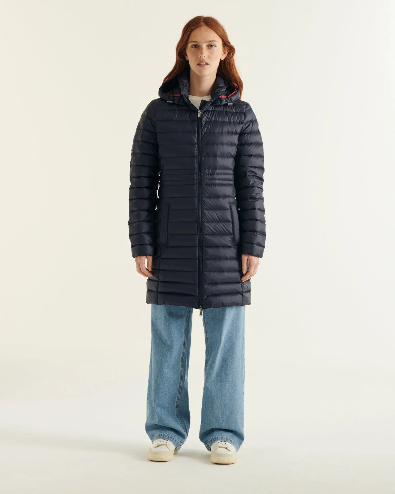 Navy Vero long hooded puffer jacket