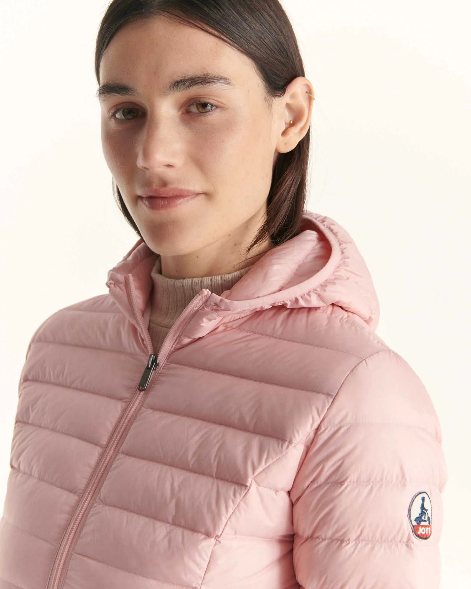 Peach pink Cloe lightweight hooded puffer jacket