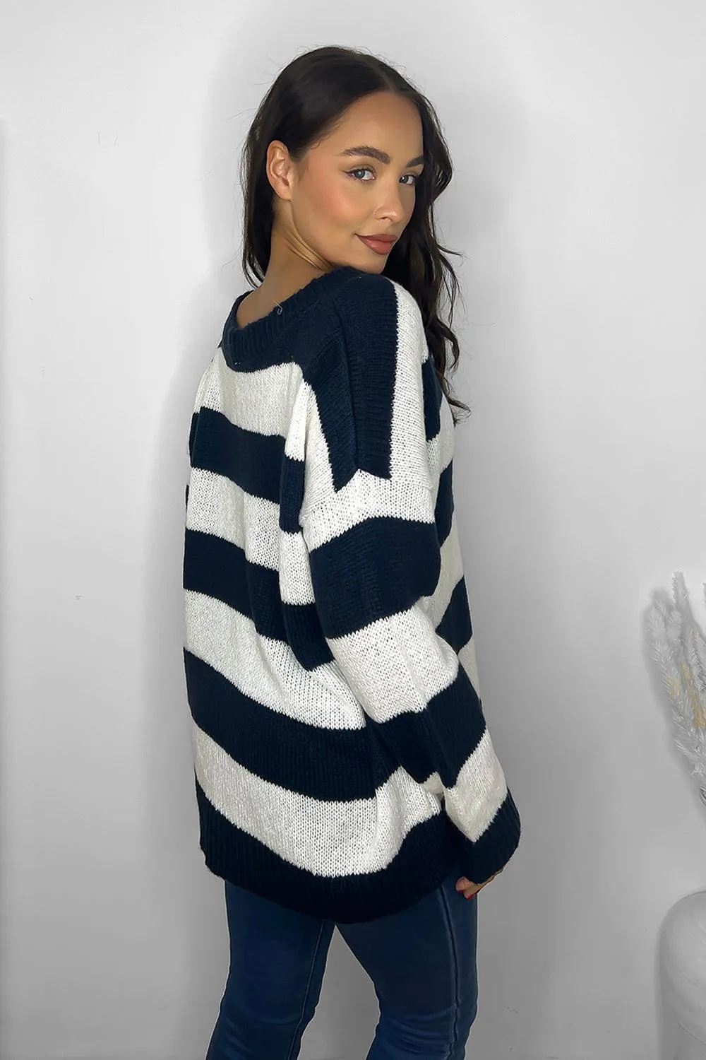 Scoop Neckline Large Stripe Pullover