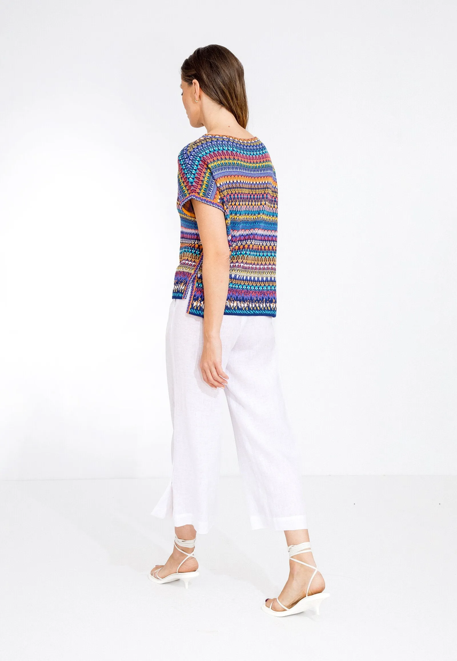 Sleeveless Pullover, Stripe Pattern - NAVY