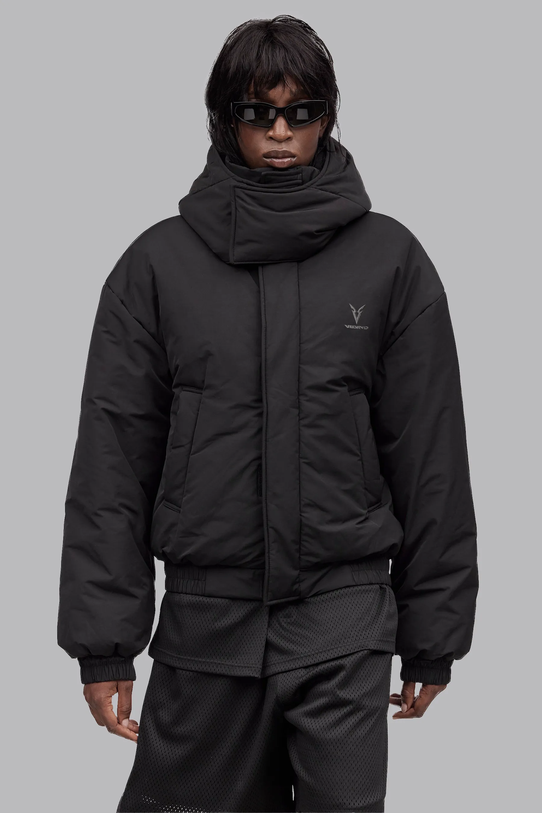 V_QUILT BOXY PUFFER JACKET - Black