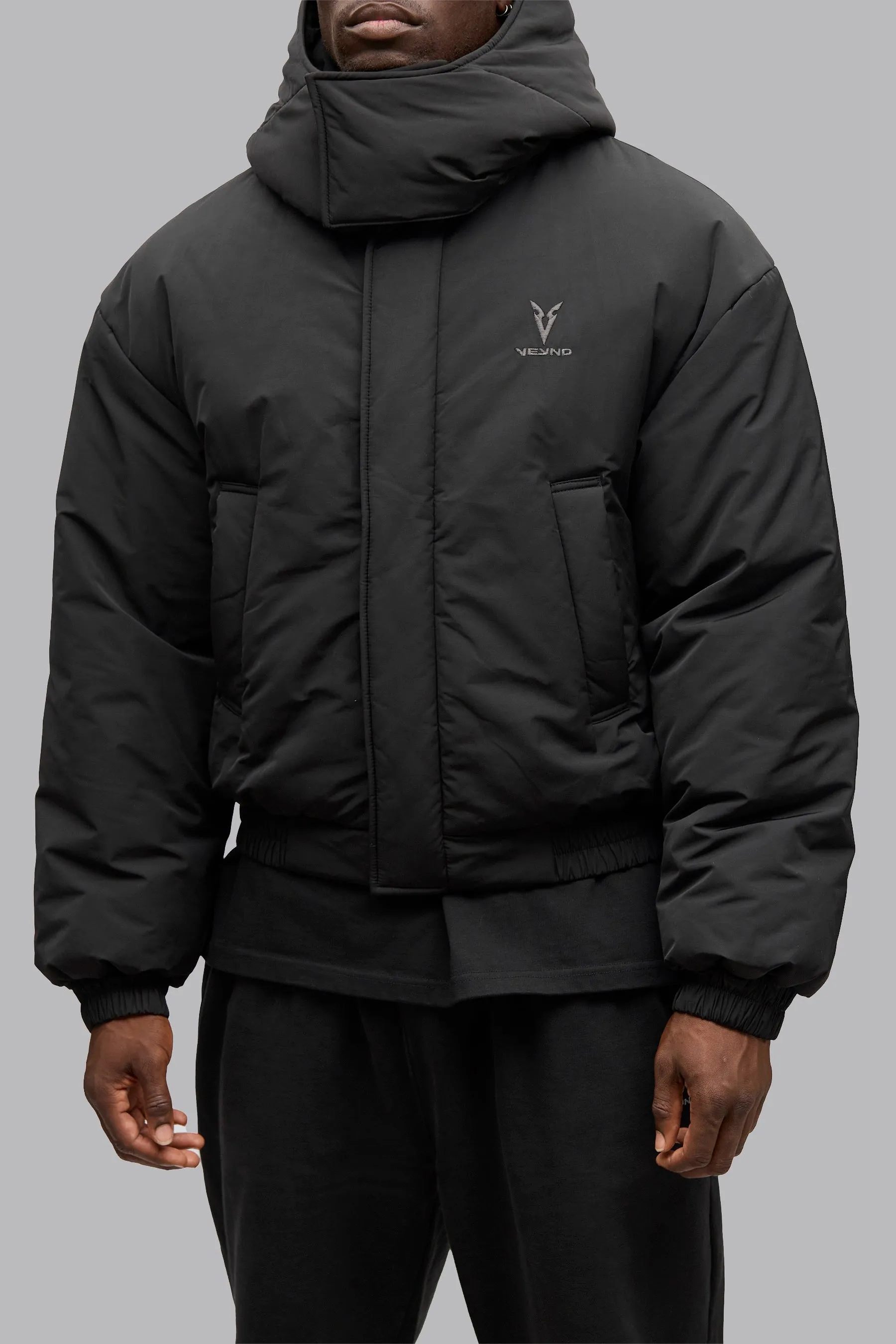 V_QUILT BOXY PUFFER JACKET - Black